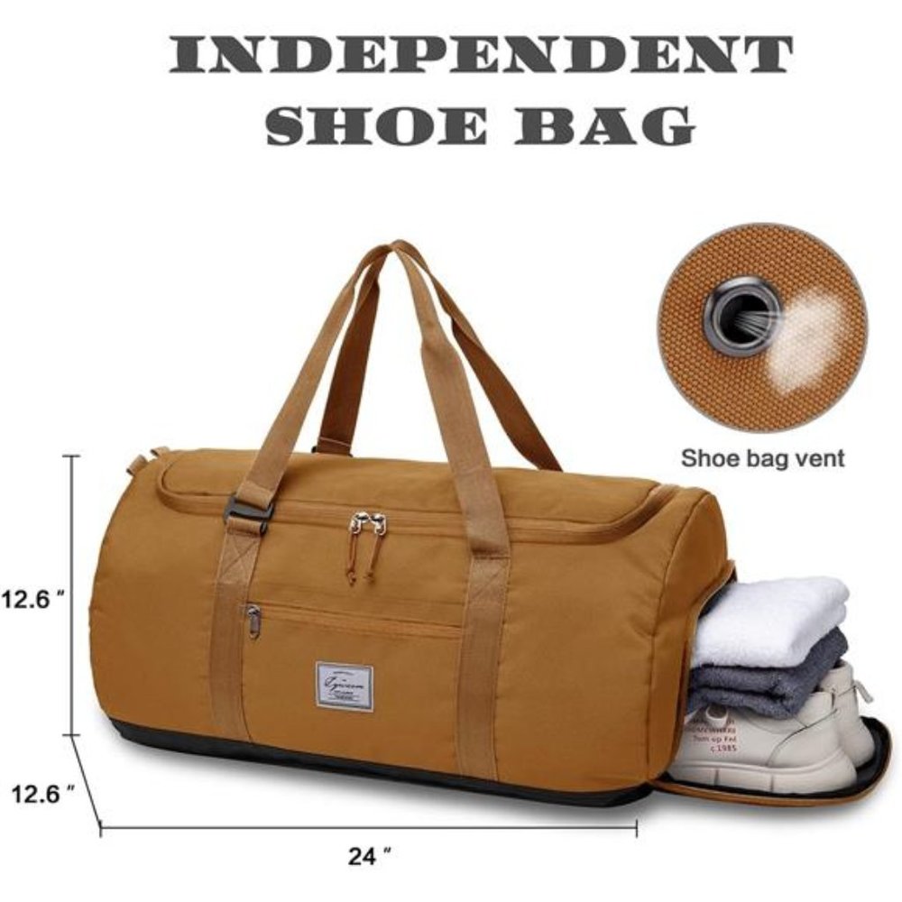 Duffle Bag for Women Weekender Overnight with Shoes Compartment 60L, Khaki - Picture 7 of 7